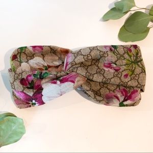 Pink floral Gucci repurposed designer headband